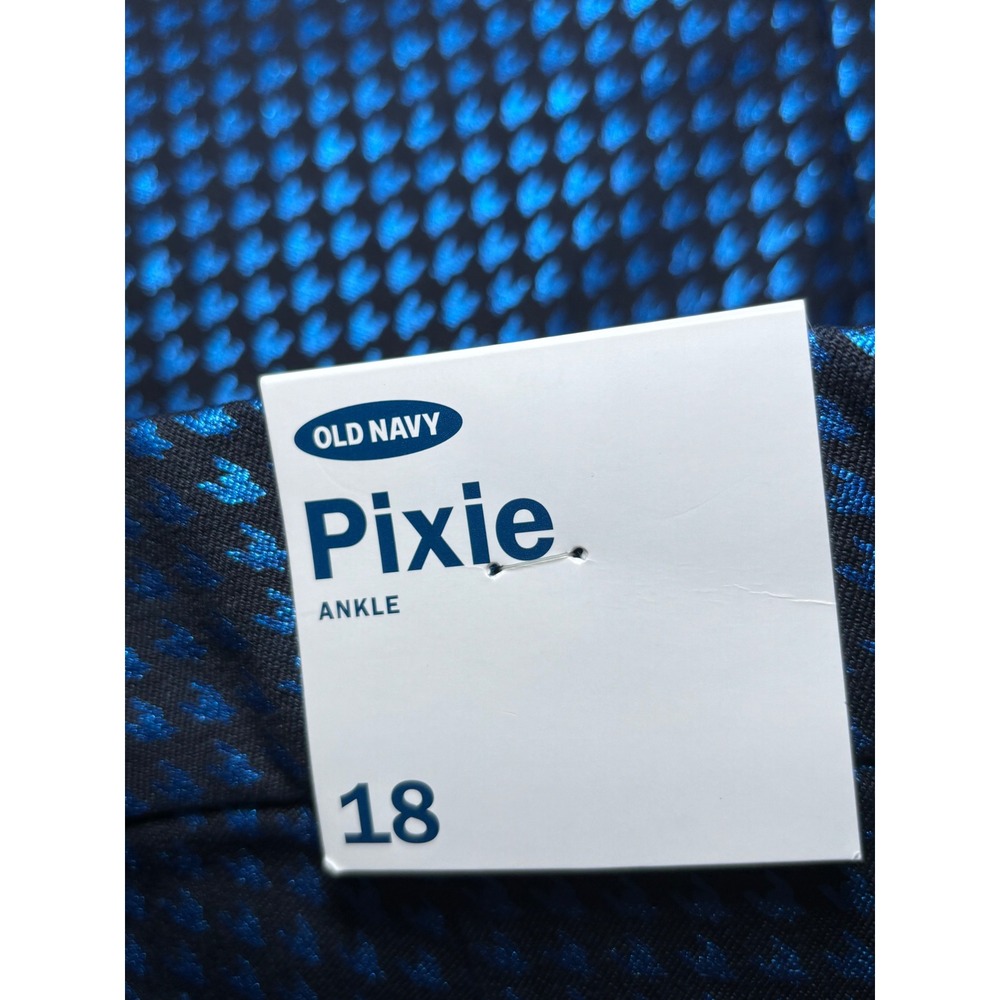 Old Navy NWT Pixie Ankle Pants 18 Cotton Blend Blue Metallic Print Stretch Y2K - Picture 6 of 11